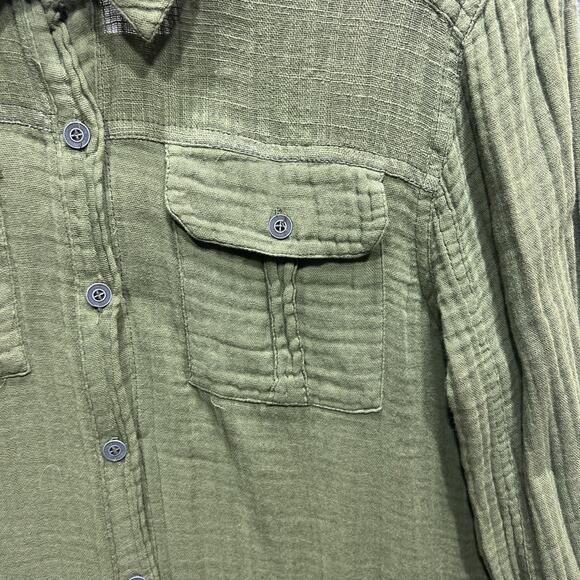 We The Free People Button Tunic Army Green Cotton Gauze Oversized Women Size SP - Picture 8 of 14